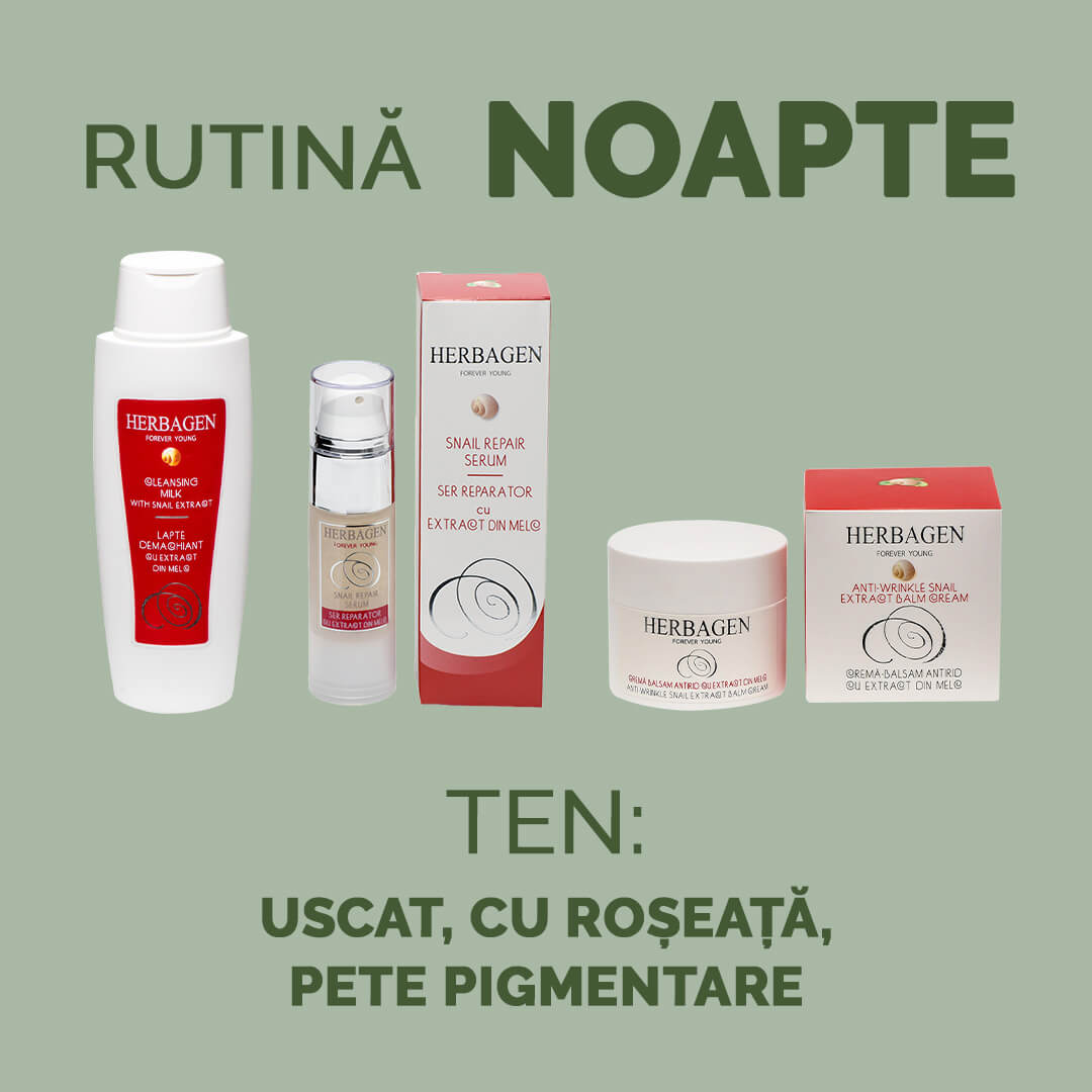 Rutină NOAPTE pentru ten cu tendință de uscare, înroșire, cu pete